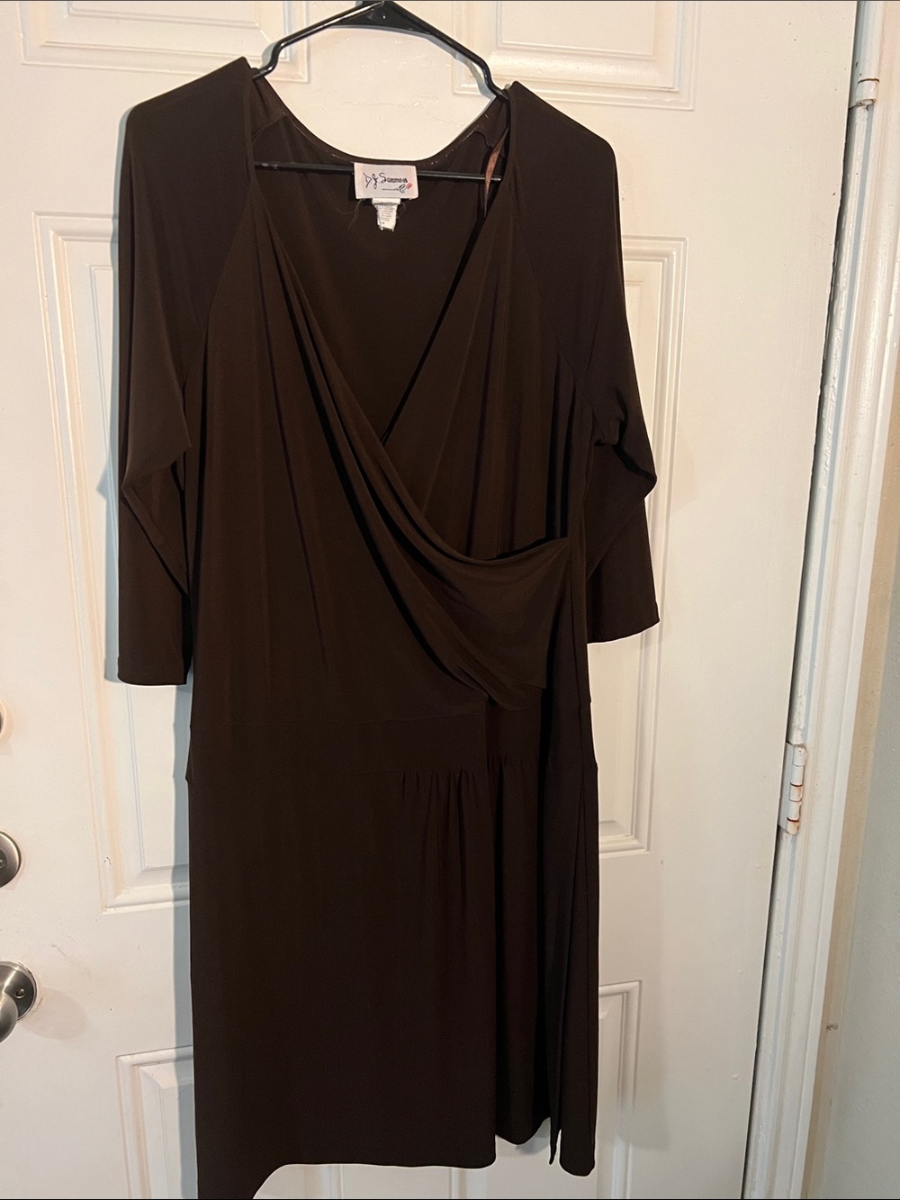 DJ Summers Dark Brown Draped Wrap-Front Long Sleeve Midi Dress Vintage